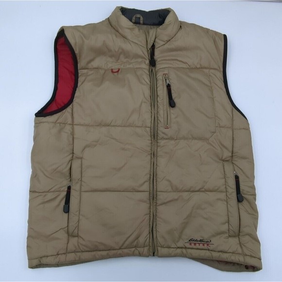 Eddie Bauer Ebtek Men's Puffer Vest Full‎ Zip Beige Men's Size Large Tall LT VTG - Picture 1 of 14